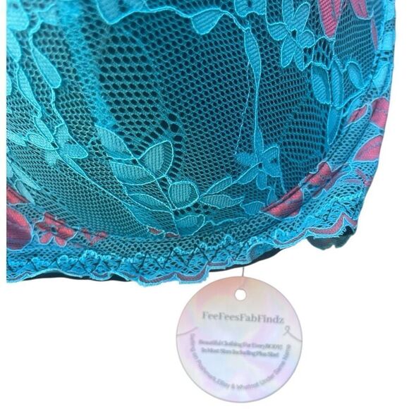 FFF plus Size Blue Pink Floral Full Coverage Underwire Lightly Balconette 38D NW - Picture 6 of 7